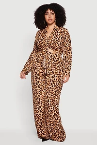 Plus Patterned Crepe Knit Wide Leg Pants