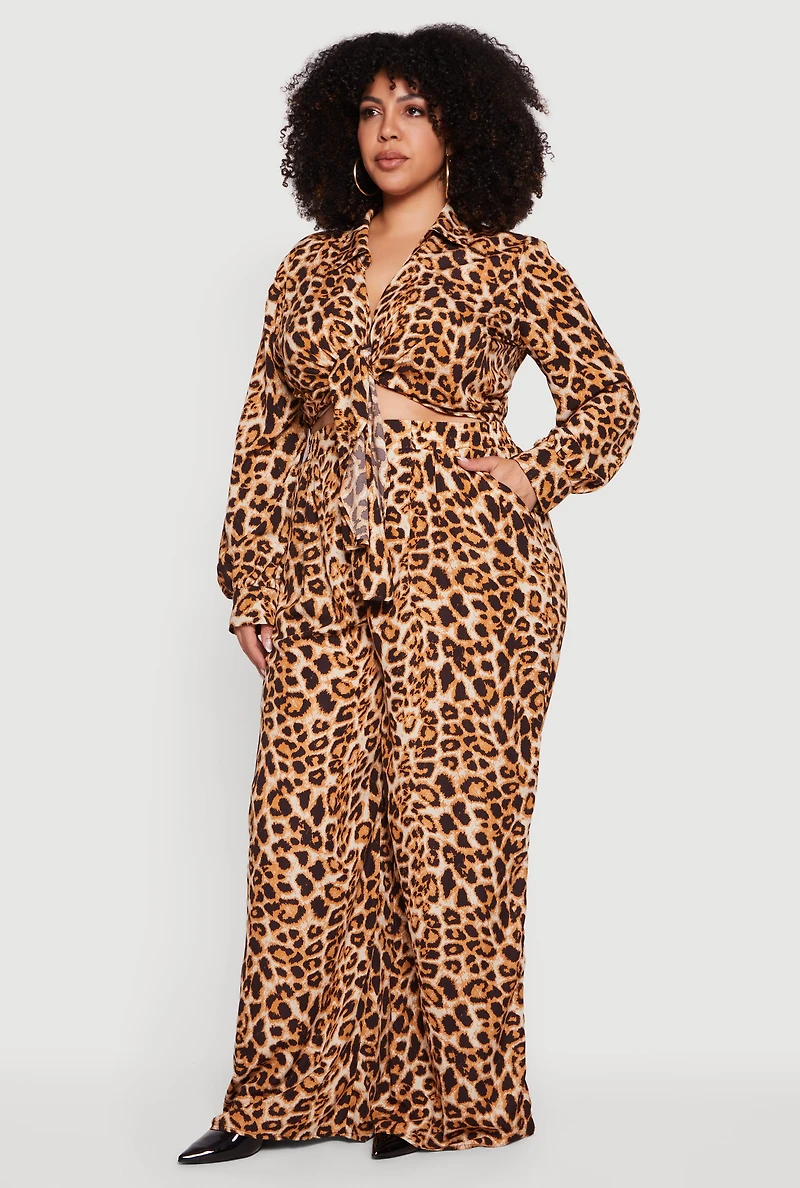 Plus Patterned Crepe Knit Wide Leg Pants