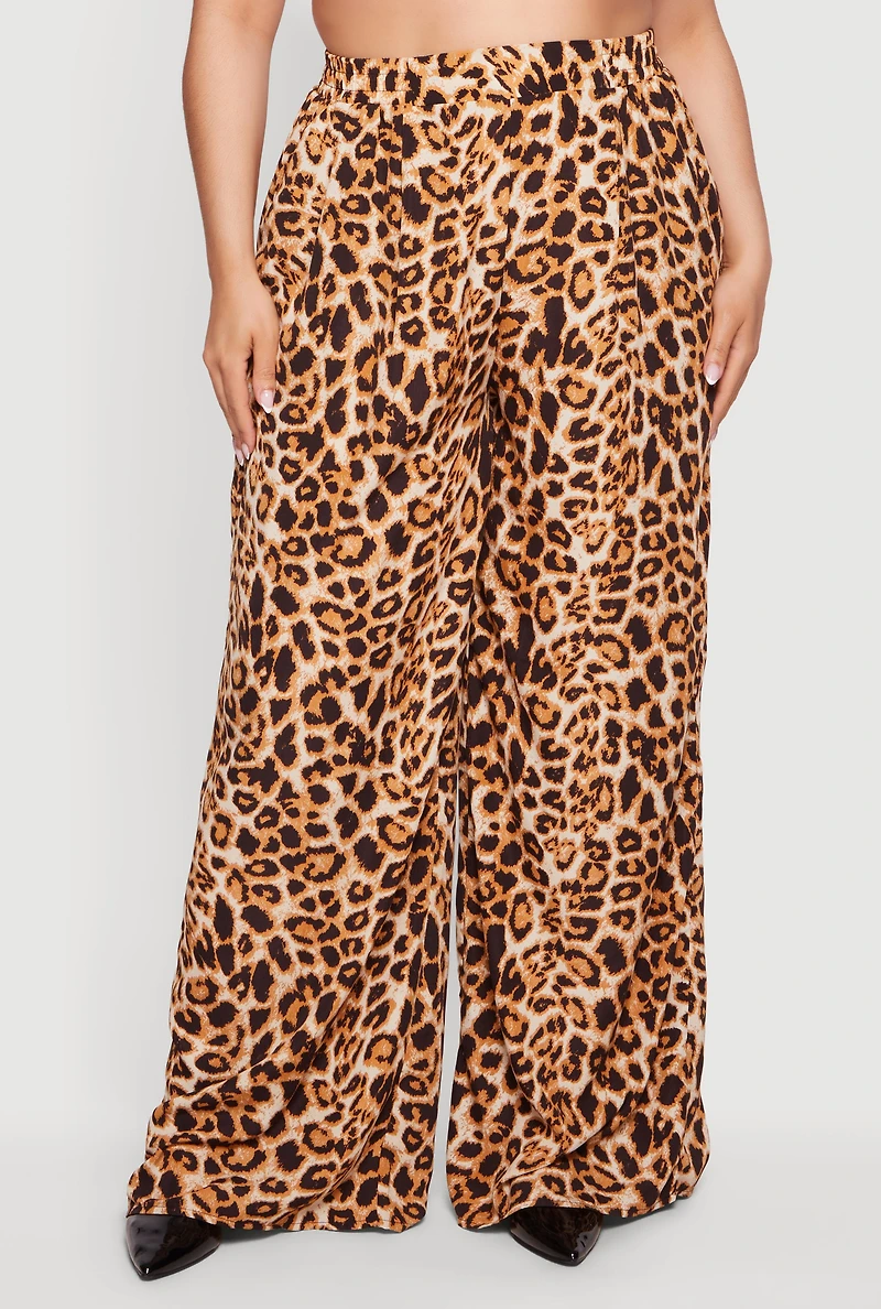 Plus Patterned Crepe Knit Wide Leg Pants