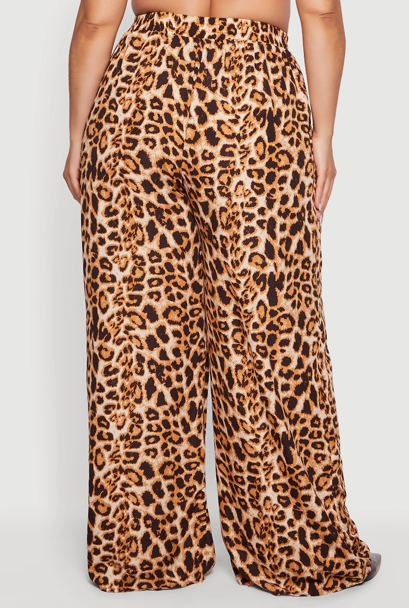 Plus Patterned Crepe Knit Wide Leg Pants