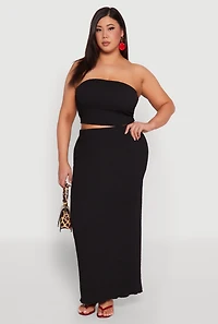 Womens Plus Size Textured Knit Tube Top, Black, Size 1X