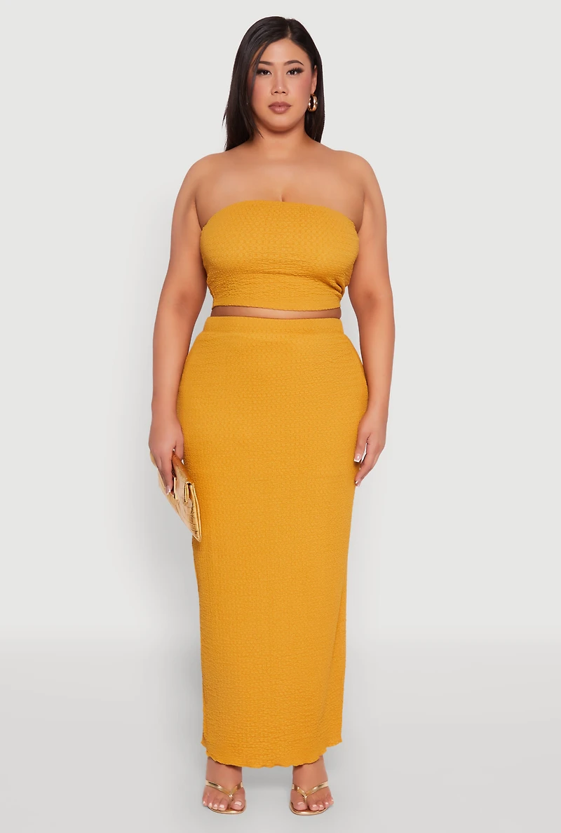 Womens Plus Size Textured Knit Tube Top, Yellow, Size 3X