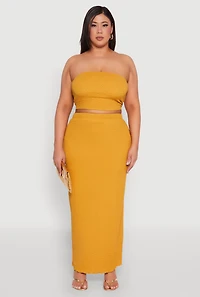 Womens Plus Size Textured Knit Tube Top, Yellow, Size 3X