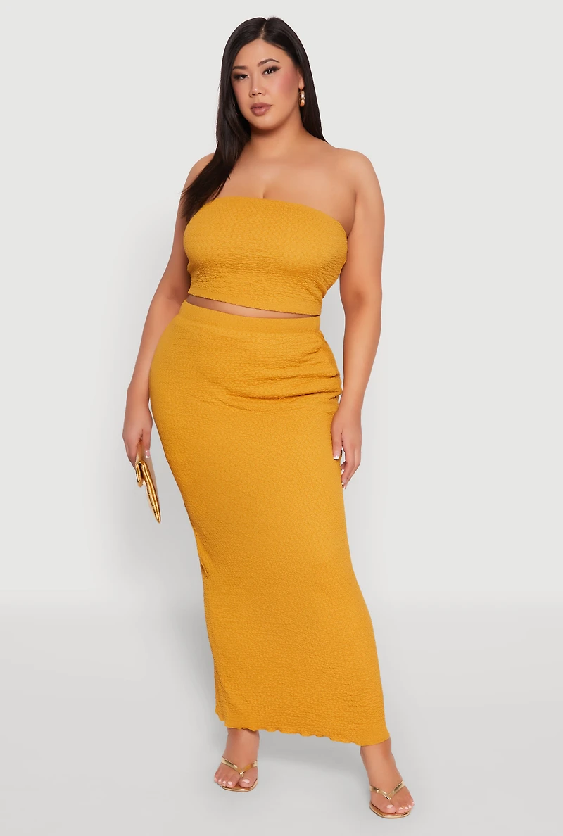 Womens Plus Size Textured Knit Tube Top, Yellow, Size 3X