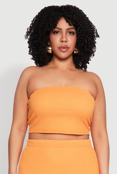 Womens Plus Size Textured Knit Tube Top, Orange, Size 1X