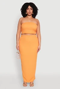Womens Plus Size Textured Knit Tube Top, Orange, Size 1X