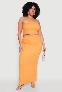 Womens Plus Size Textured Knit Tube Top, Orange, Size 1X