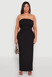 Womens Plus Size Textured Knit Maxi Skirt, Black, Size 2X