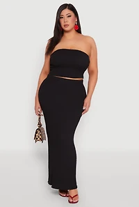 Womens Plus Size Textured Knit Maxi Skirt, Black, Size 2X