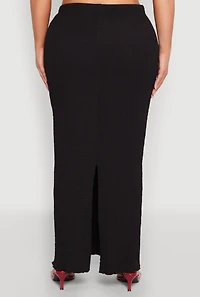 Womens Plus Size Textured Knit Maxi Skirt, Black, Size 2X