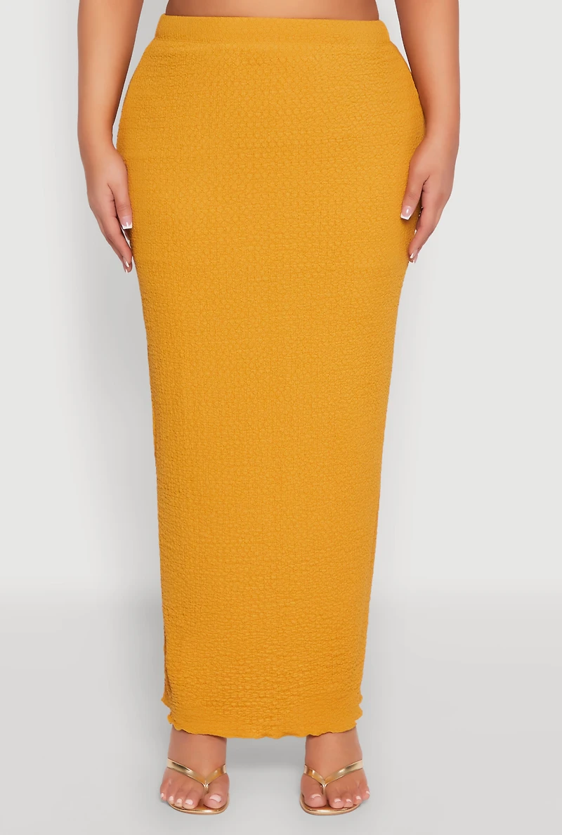 Womens Plus Size Textured Knit Maxi Skirt, Yellow, Size 2X