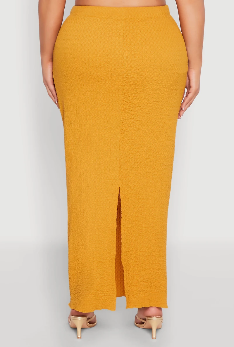 Womens Plus Size Textured Knit Maxi Skirt, Yellow, Size 2X