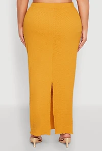 Womens Plus Size Textured Knit Maxi Skirt, Yellow, Size 2X