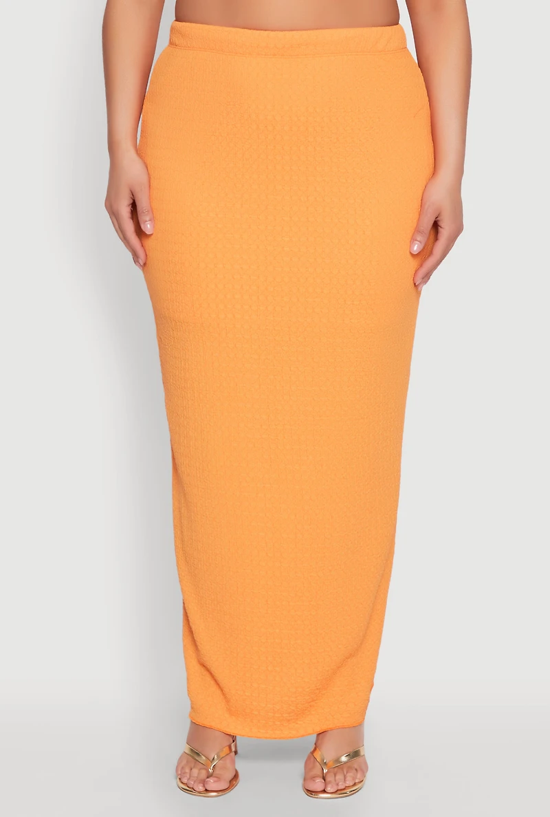 Womens Plus Size Textured Knit Maxi Skirt, Orange, Size 3X