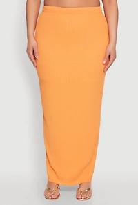 Womens Plus Size Textured Knit Maxi Skirt, Orange, Size 3X