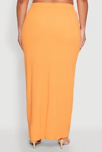 Womens Plus Size Textured Knit Maxi Skirt, Orange, Size 3X