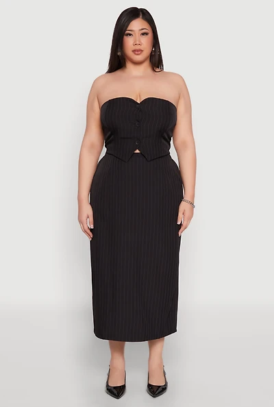 Womens Plus Size Pinstripe High Waist Skirt, Black, Size 2X