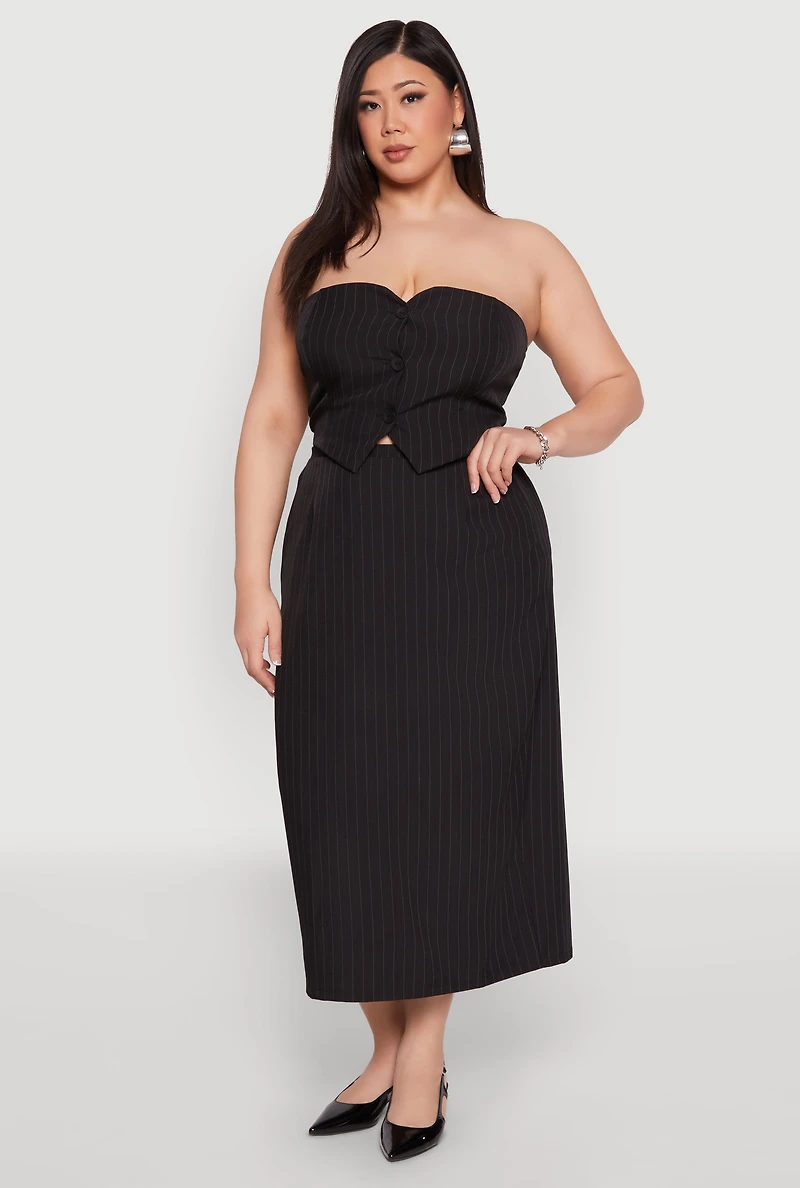 Womens Plus Size Pinstripe High Waist Skirt, Black, Size 1X