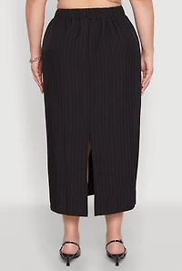 Womens Plus Size Pinstripe High Waist Skirt, Black, Size 1X