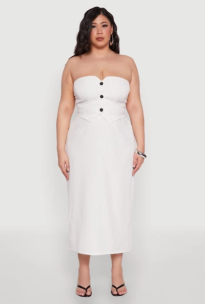 Womens Plus Size Pinstripe High Waist Skirt, White, Size 1X