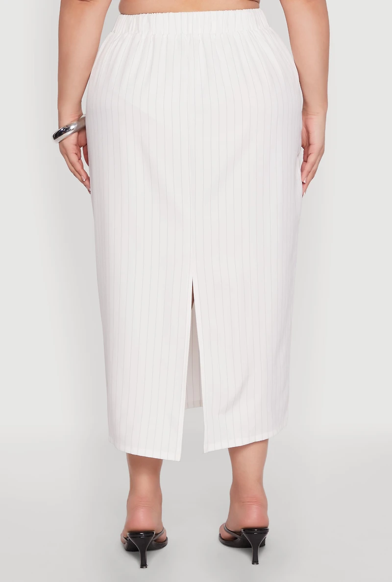 Womens Plus Size Pinstripe High Waist Skirt, White, Size 3X