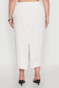 Womens Plus Size Pinstripe High Waist Skirt, White, Size 3X