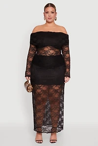 Womens Plus Lace Fold Over Off The Shoulder Blouse, 2X