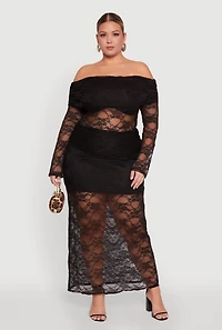 Womens Plus Lace Fold Over Off The Shoulder Blouse, 2X