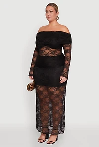 Womens Plus Lace Fold Over Off The Shoulder Blouse, 2X