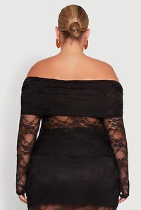 Womens Plus Lace Fold Over Off The Shoulder Blouse, 2X
