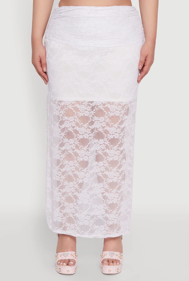 Plus Lace High Waisted Fold Over Maxi Skirt