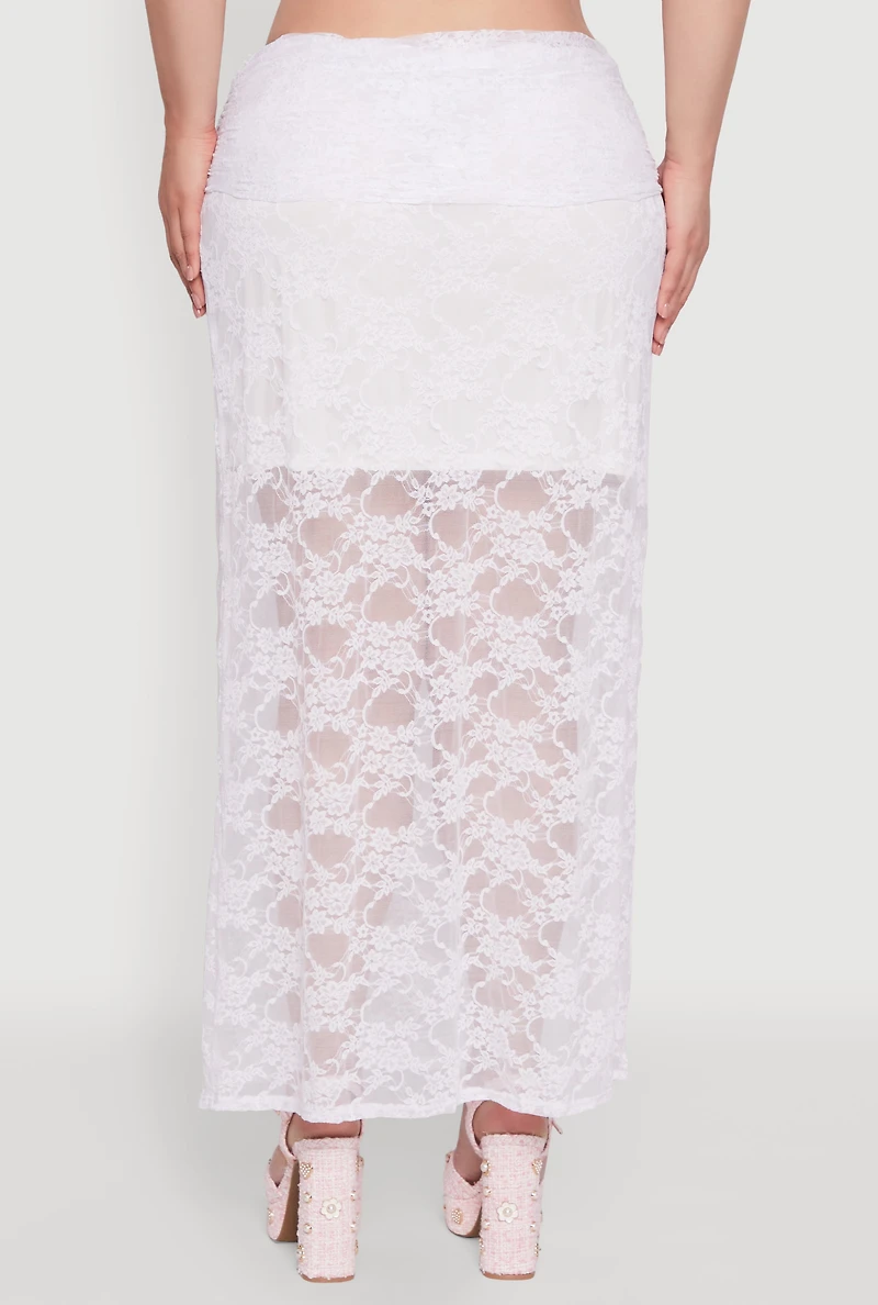 Plus Lace High Waisted Fold Over Maxi Skirt