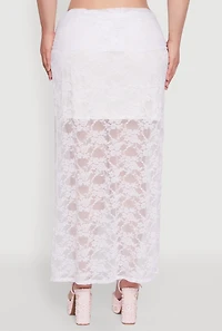 Plus Lace High Waisted Fold Over Maxi Skirt