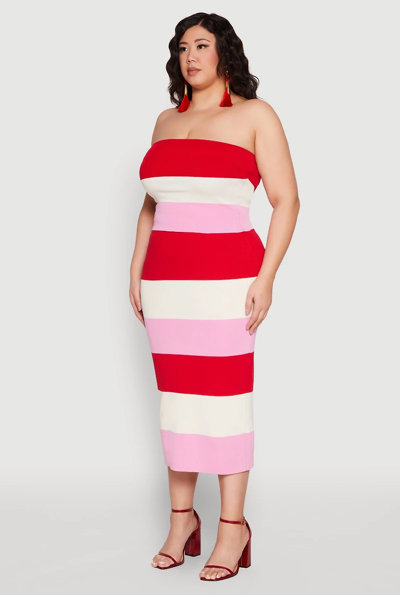 Plus Striped Tube Top