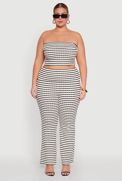 Womens Plus Size Stylish Striped Fold Over Bootcut Pants, Multi, Size 1X