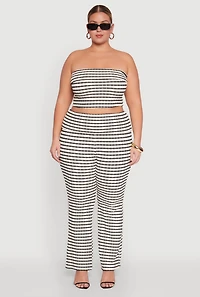 Plus Stylish Striped Fold Over Bootcut Pants