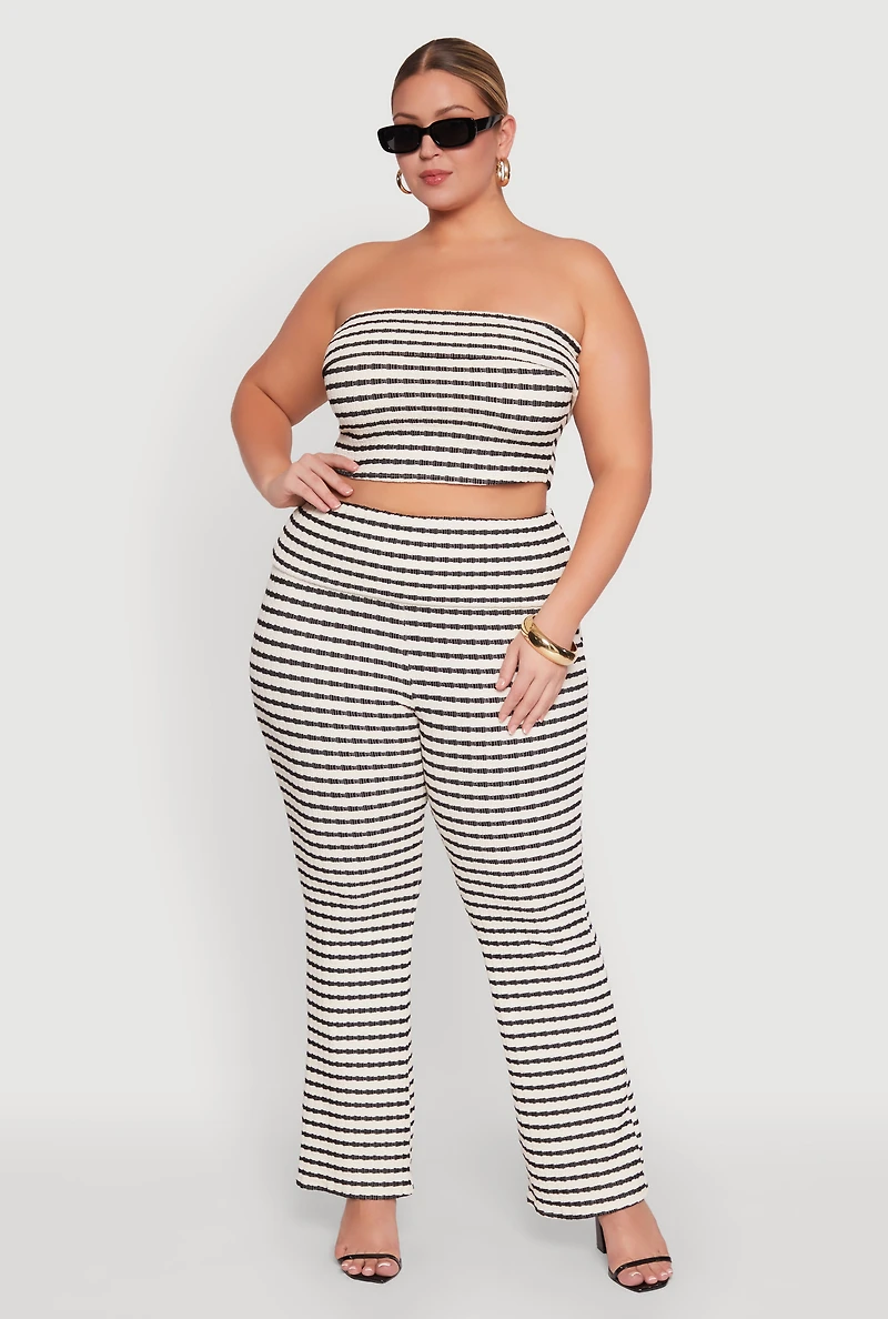 Womens Plus Stylish Striped Fold Over Bootcut Pants, Multi,
