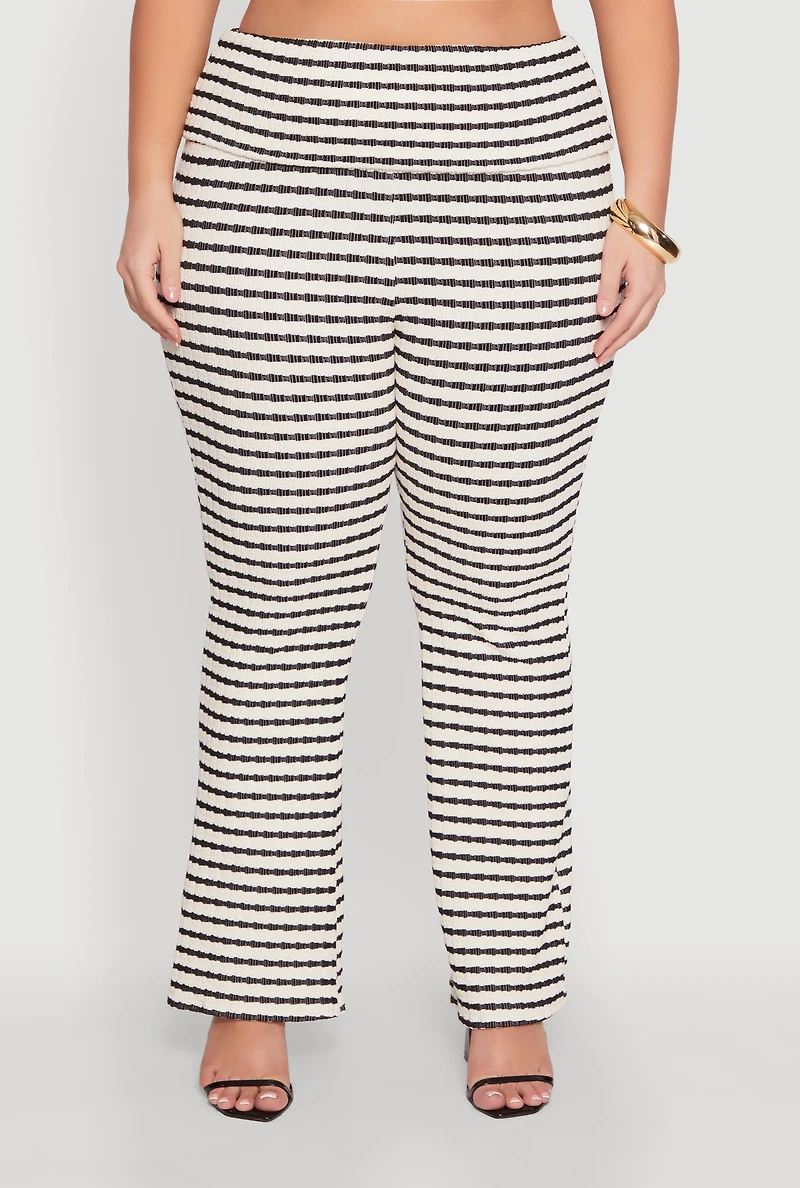 Womens Plus Stylish Striped Fold Over Bootcut Pants, Multi,