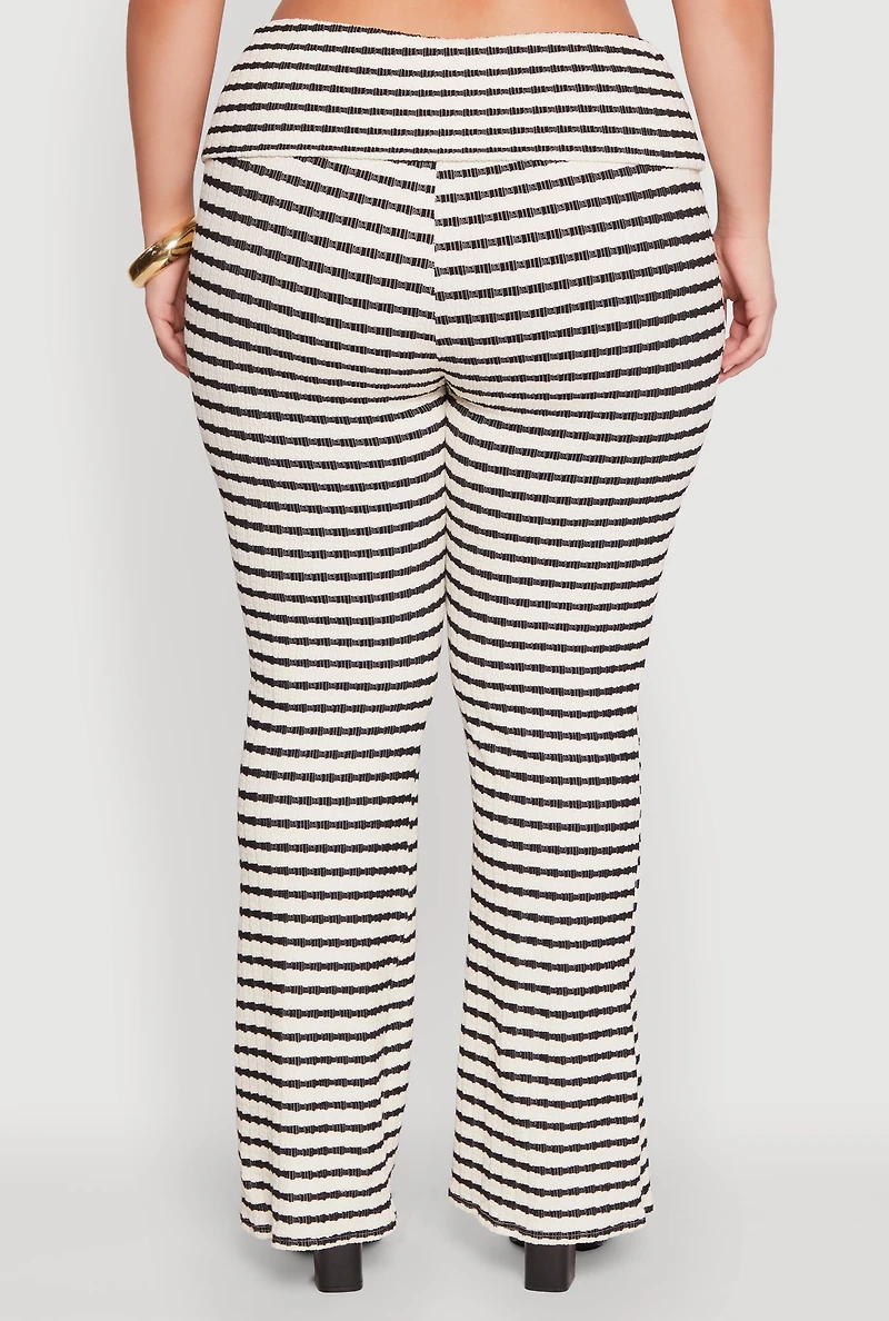Womens Plus Stylish Striped Fold Over Bootcut Pants, Multi,
