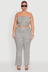 Womens Plus Size Striped Foldover Tube Top with Cropped Hem, Multi, Size 1X