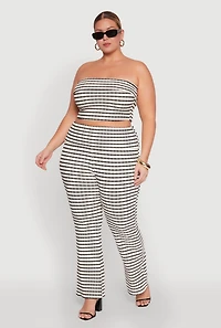 Womens Plus Size Striped Foldover Tube Top with Cropped Hem, Multi, Size 3X