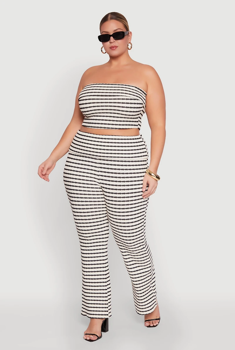 Womens Plus Size Striped Foldover Tube Top with Cropped Hem, Multi, Size 3X