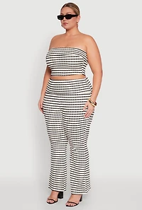 Womens Plus Size Striped Foldover Tube Top with Cropped Hem, Multi, Size 1X