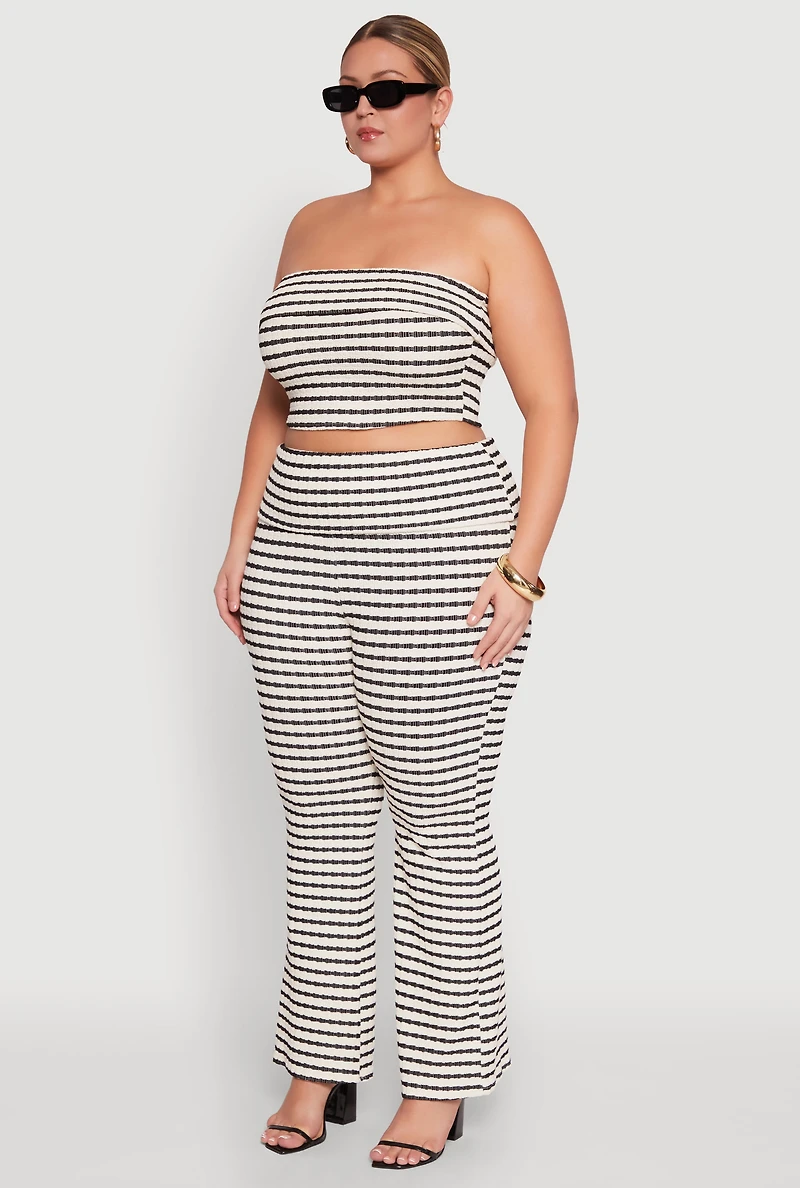 Womens Plus Striped Foldover Tube Top with Cropped Hem, Multi,