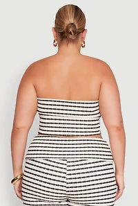 Womens Plus Size Striped Foldover Tube Top with Cropped Hem, Multi, Size 1X