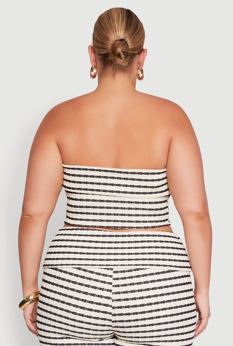 Womens Plus Size Striped Foldover Tube Top with Cropped Hem, Multi, Size 3X