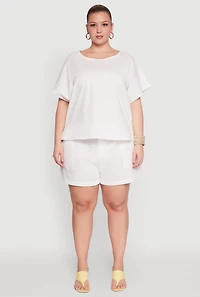 Womens Plus Size Button Back Keyhole Short Sleeve Top, White, Size 3X