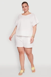 Womens Plus Size Button Back Keyhole Short Sleeve Top, White, Size 3X