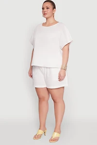 Womens Plus Size Button Back Keyhole Short Sleeve Top, White, Size 3X