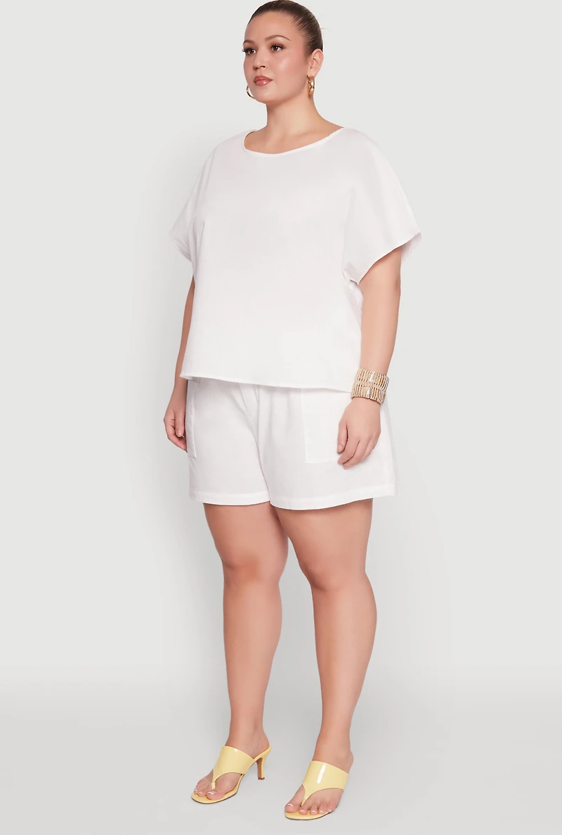 Plus Button Back Keyhole Short Sleeve Top